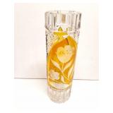 HAMD ETCHED VASE- AMBER- - APPROXIMATELY 8 INCHES