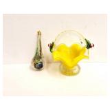HEAVY GLASS DECOR ITEMS- BASKEY AND TEAR DROP