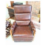VINTAGE LEATHER AND WOOD RECLINER