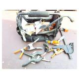 CLAMPS- TOOLS - TOOL BAG LOT- EVERYTHING IN