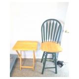 SWIVEL BAR STOOL WITH BACK AND WOODEN TV TABLE