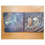 2- ORIGINAL OIL PAINTINGS- LION AND TIGER- BOTH