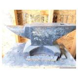 ANVIL ON WOOD STAND- WITH HARDY AND PRITCHEL