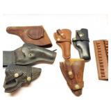 LEATHER GUN HOLSTERS- VINTAGE- AND CARTRIDGE