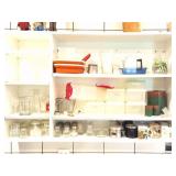 CONTENTS OF SHELVES- GLASSES - CONTAINERS AND