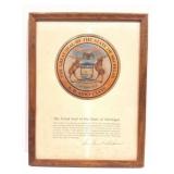 THE GREAT SEAL OF MICHIGAN- VINTAGE- FRAMED-