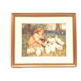 GIRL AND BUNNIES- FRAMED- PRINT- WITH CERTIFICATE