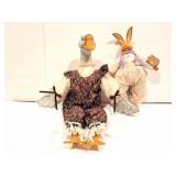 GOOSE CERAMIC DOLL AND RAIKES RABBIT