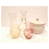 VINTAGE CROCK WITH LID AND GLASSWARE LOT