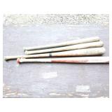 LOUISVILLE SLUGGER MAG BAT- AND THREE WOODEN BATS
