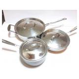STAINLESS STEEL POTS AND PANS LOT-3 WITH LIDS