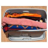 BLANKET LOT- LARGE TOTE WITH LID AND CONTENTS