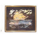 MIRRORED SHIP ON THE SEA- FRAMED- APPROXIMATELY