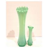 HEAVY GLASS BLUE GREEN VASES