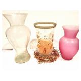 2- LARGE VASES AND LARGE CANDLE GLASS HOLDER