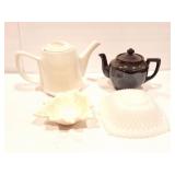 2 TEA POTS AND 2 SERVING BOWLS- WHITE TEA POT