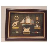 NAUTICAL THEMED GLASS COVERED FRAMED SHADOW BOX-