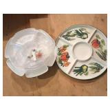 SERVING TRAY LOT- LARGE VEGETABLE TRAY IS GLASS