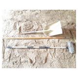 LONG HANDLE SCRUB BRUSH- SHOVEL- AND METAL