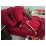 RED PLUSH LOVE SEAT- UPSTAIRS - BUYER MUST REMOVE