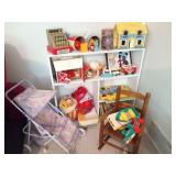 VINTAGE CHILDS TOYS- AND SHELF- WOODEN ROCKING