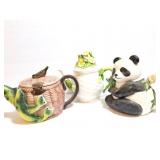 3 TEA POTS- FISH- PANDA AND FLOWERS