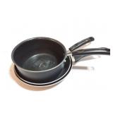 T- FAL- 2 SKILLETS AND ONE POT WITH LONG HANDLE