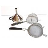 STAINLESS STEEL FUNNEL AND 2 STRAINERS