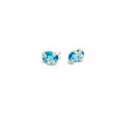 EAR RINGS 14K GOLD, BLUE TOPAZ +14C DIAMOND 11.9G