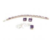BRACELET, EAR RINGSNECKLAC STERLING + PURPLE