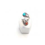 RING, STERLING SILVER W/ CORAL 5.9G