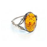 BRACELET, STERLING CUFF, AMBER STONE 28G