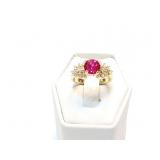 LADIES RING 14K GOLD, .35CT SYNTHETIC RUBY.35CT
