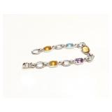 BRACELET 14K GOLD, MULTI COLOR STONE 22.1G