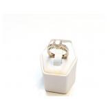 LADIES RING 18K WHITE YELLOW GOLD, CENTER DIAMOND