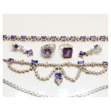 STERLING SILVER W/ CLEAR/ PURPLE STONES