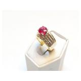 LADIES RING PINK- SAPPHIRE/ DIAMOND, 14K