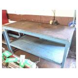 HEAVY STEEL WORK BENCH- APPROXIMATELY 6 FOOT BY