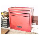 RED METAL TOOL BOX AND CONTENTS
