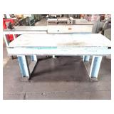 HEAVY STEEL TABLE- APPROXIMATELY 7 FOOT BY 3 FOOT