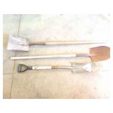 3- SHOVELS- SPADE- FLAT NOSE AND TRENCHING SHOVEL