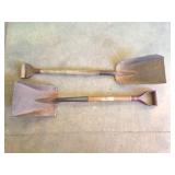 2- SHORT HEAVY SHOVELS WITH HANDLES