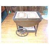 VINTAGE WHEELED PUSH CART SERVER WITH FOLD UP