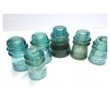HEMINGRAY- 6 VINTAGE GLASS INSULATORS- NO 9, NO