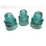 PETTICOAT- THREE VINTAGE GLASS INSULATORS