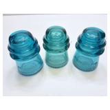 THREE HEMINGRAY NO 16- VINTAGE GLASS INSULATORS