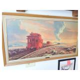 P. DETLEFSEN FRAMED PAINTING 'THE RED CABOOSE'