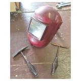 WELDING HELMET AND 2 CHIPPING HAMMERS