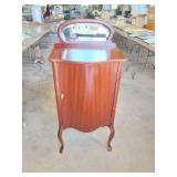 WALNUT RECORD CABINET WITH BEVELED GLASS MIRROR