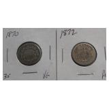 1870 & 1872 Shield Nickels